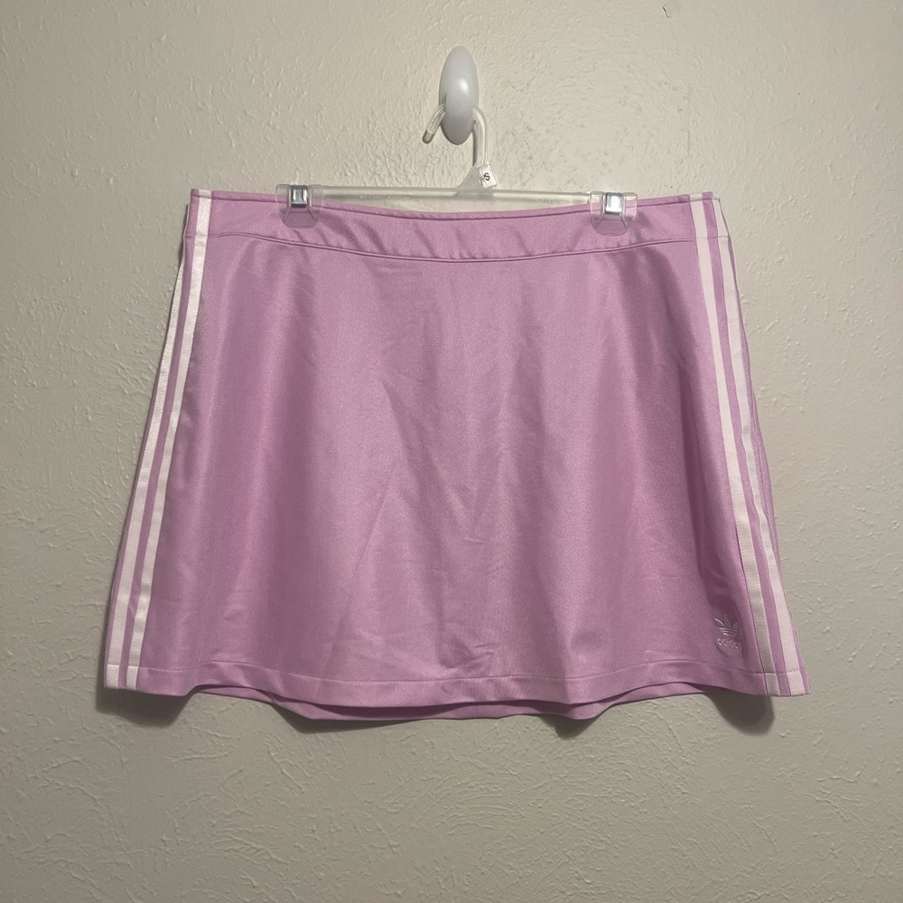 Adidas Women’s Mini Skirt Athletic XL Light Orchid White Striped Zipper NWT